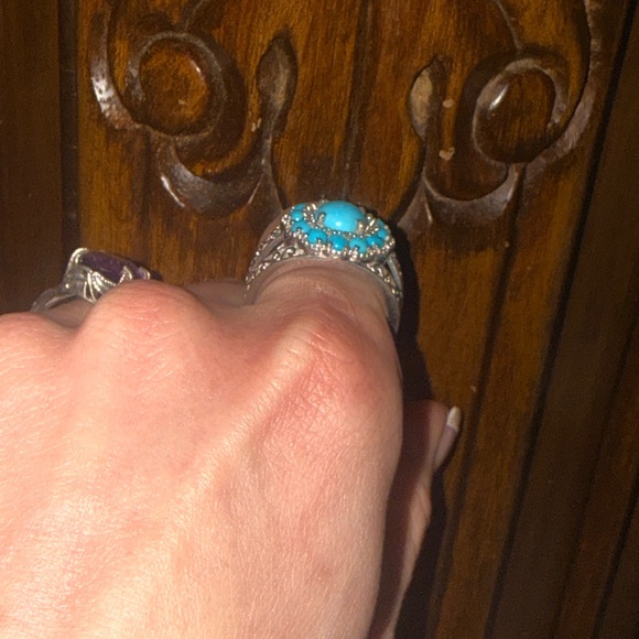 Turquoise “sleeping beauty” and 925 Silver large Floral Ring 9 - Picture 13 of 14
